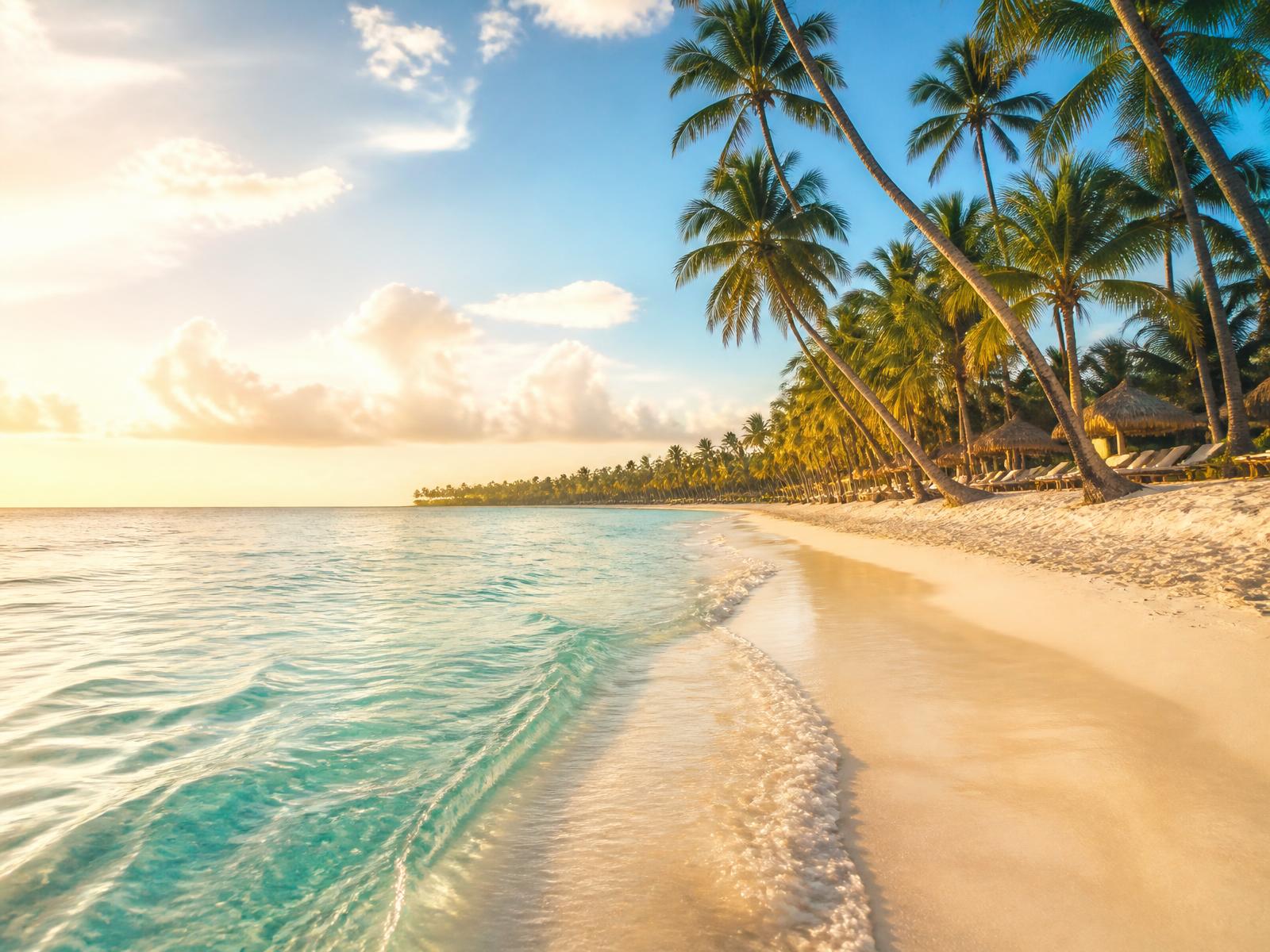 Palm trees over crystal clear turquoise water on a Punta Cana beach
